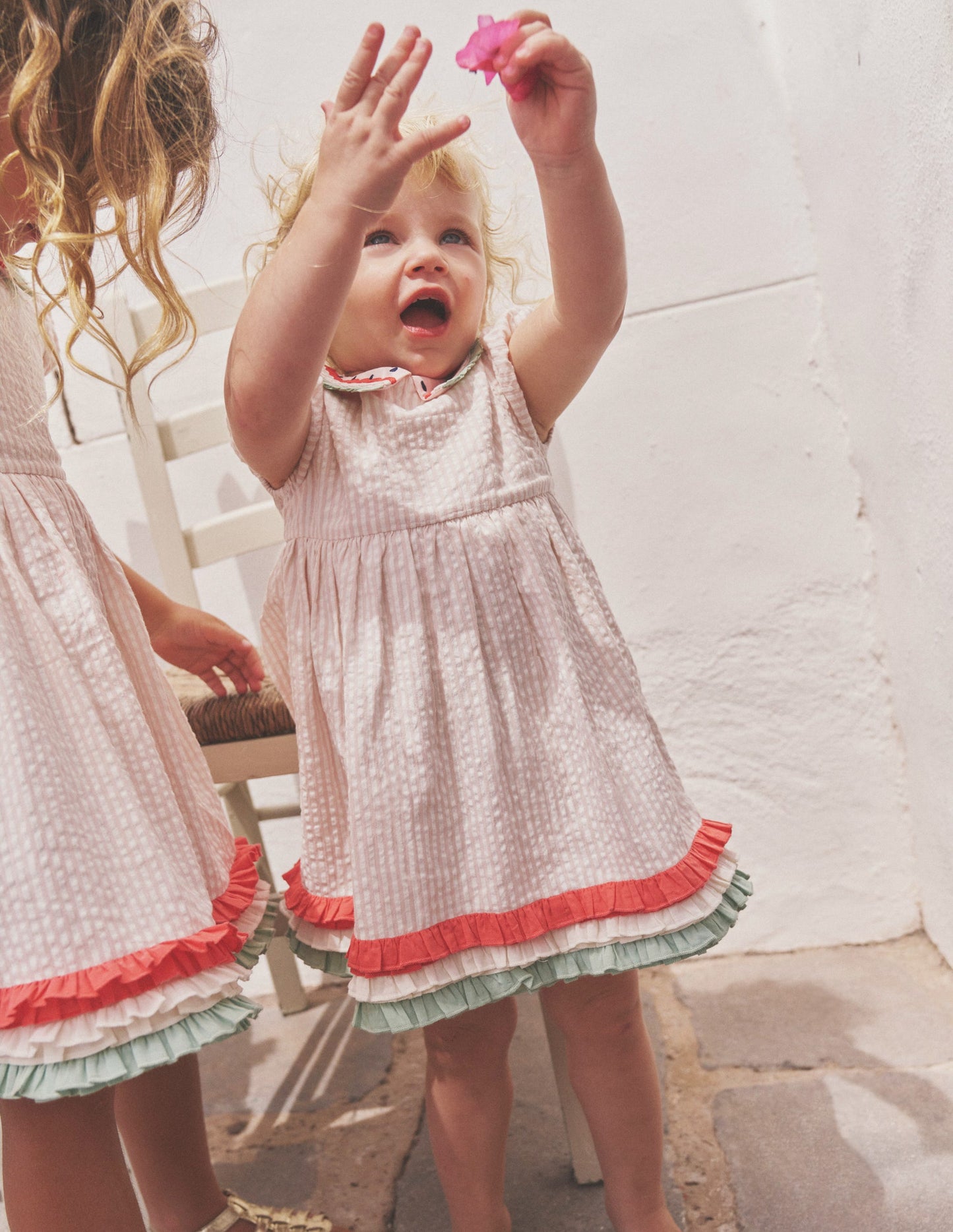 Collared Seersucker Dress-Ballet Pink/ Ivory Stripe