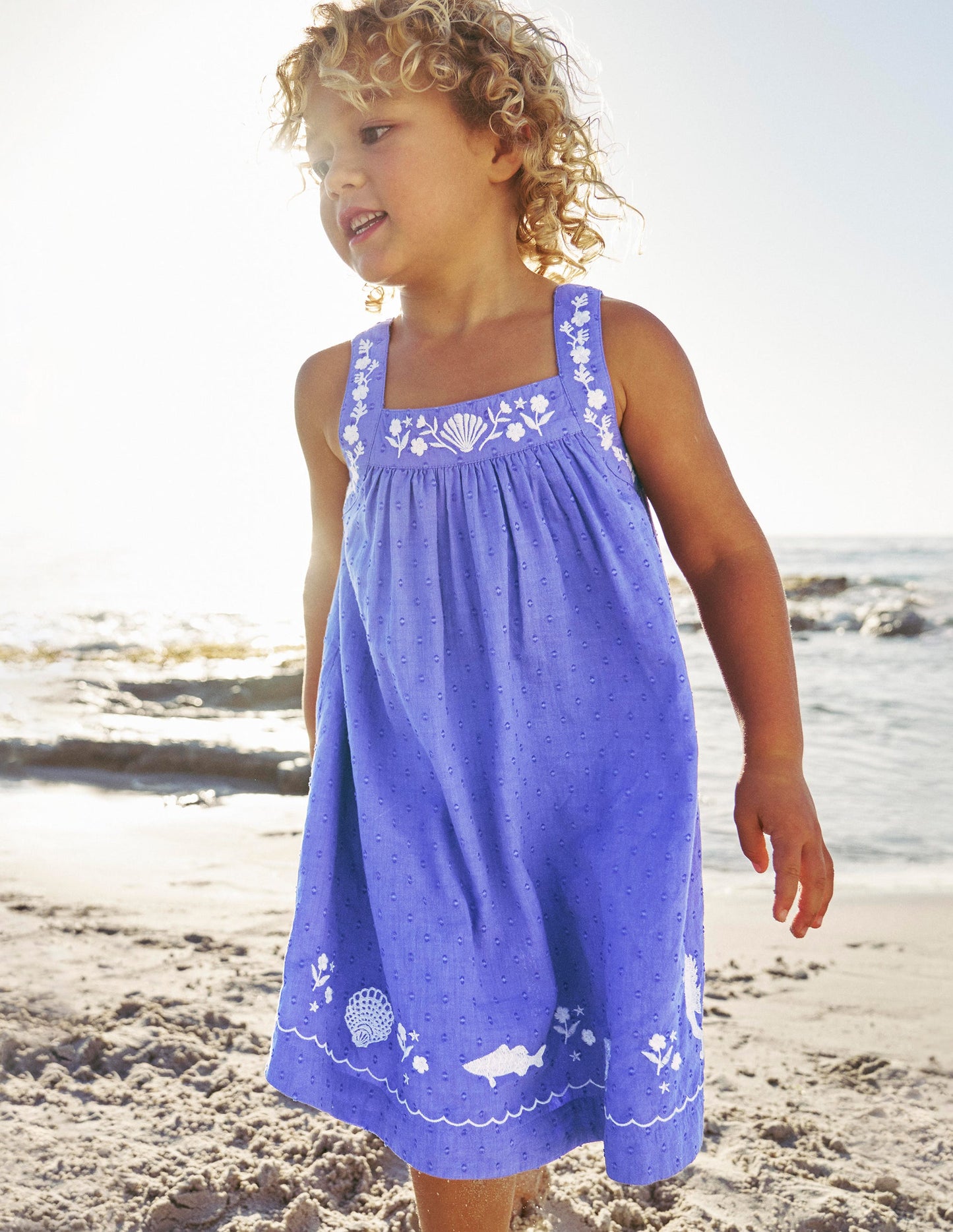 Embroidered Twirly Dress-Wisteria Blue Reef