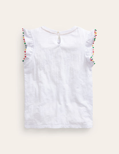 Pom Trim T-Shirt-White