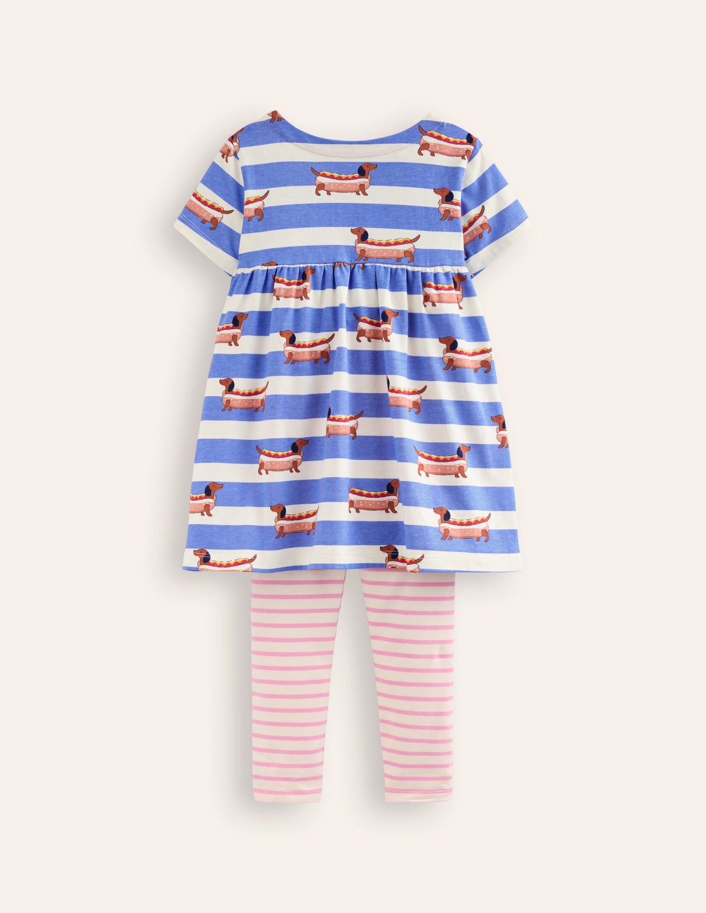 Short Sleeve Printed Tunic Set-Surf Blue Hot Dog