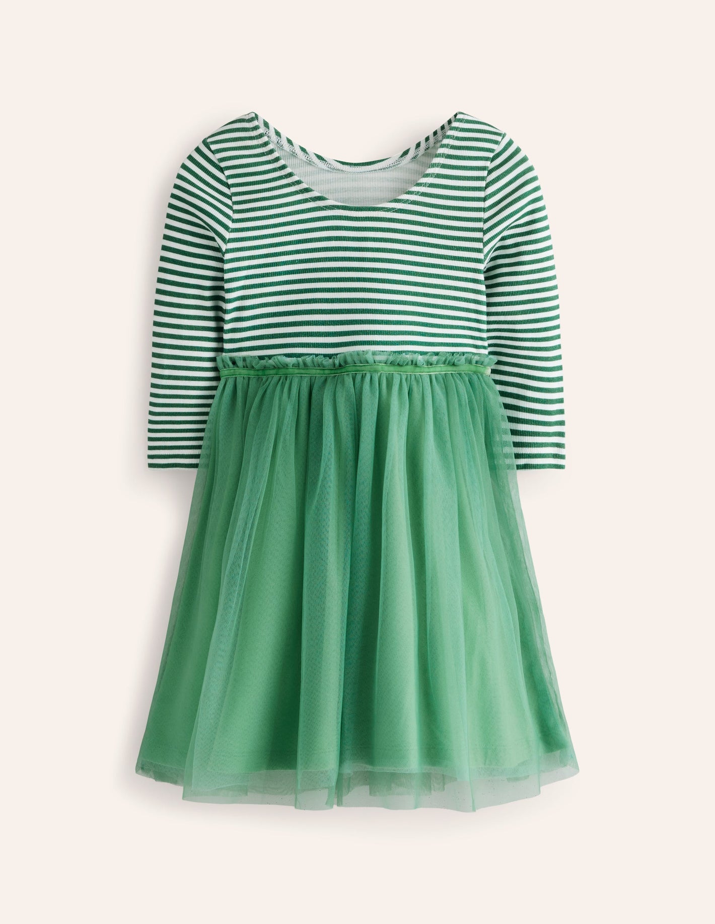 Rib Jersey Tulle Dress-Green