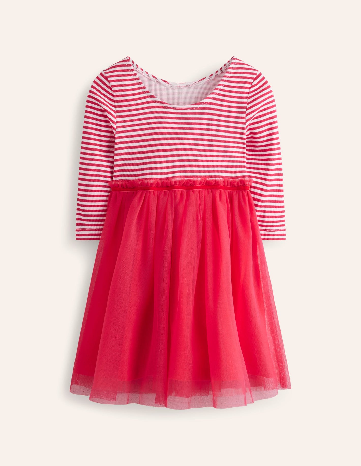 Rib Jersey Tulle Dress-Pink