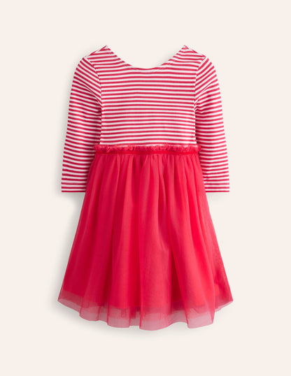 Rib Jersey Tulle Dress-Pink