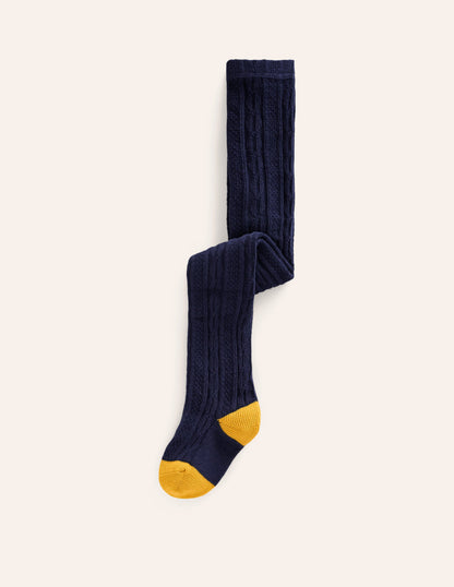 Cable Knit Tights-College Navy