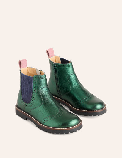 Leather Chelsea Boots-Metallic Green