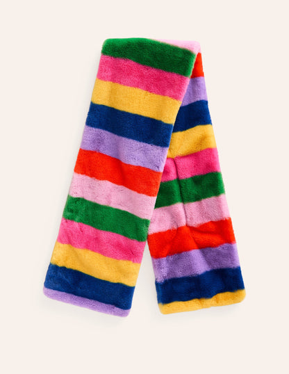 Faux Fur Scarf-Rainbow Fur Stripe