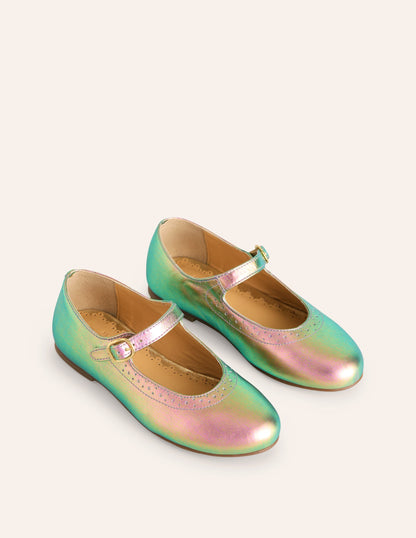 Leather Mary Janes-Iridescent Gold Metallic