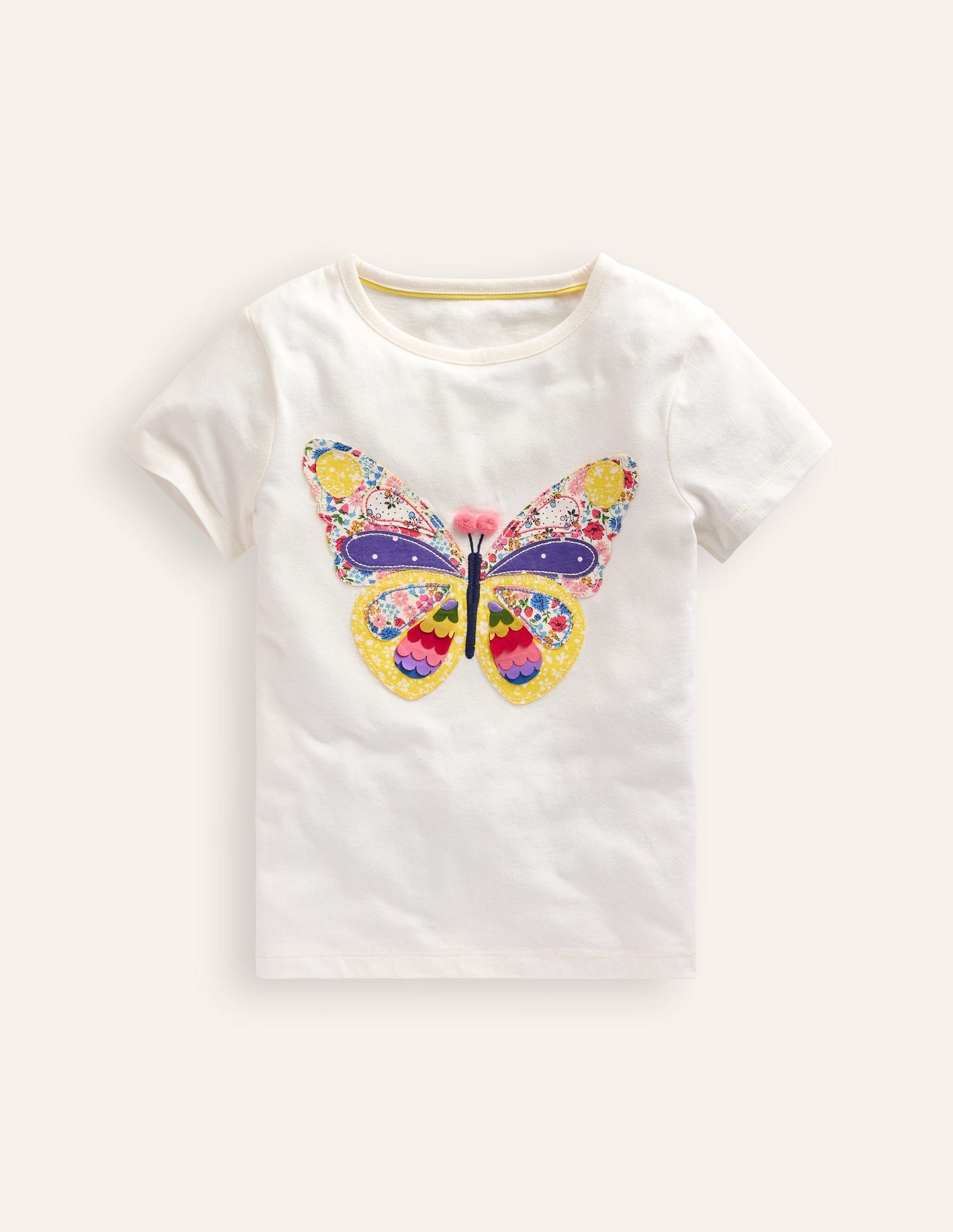 Short Sleeve Appliqué T-shirt-Ivory Butterfly