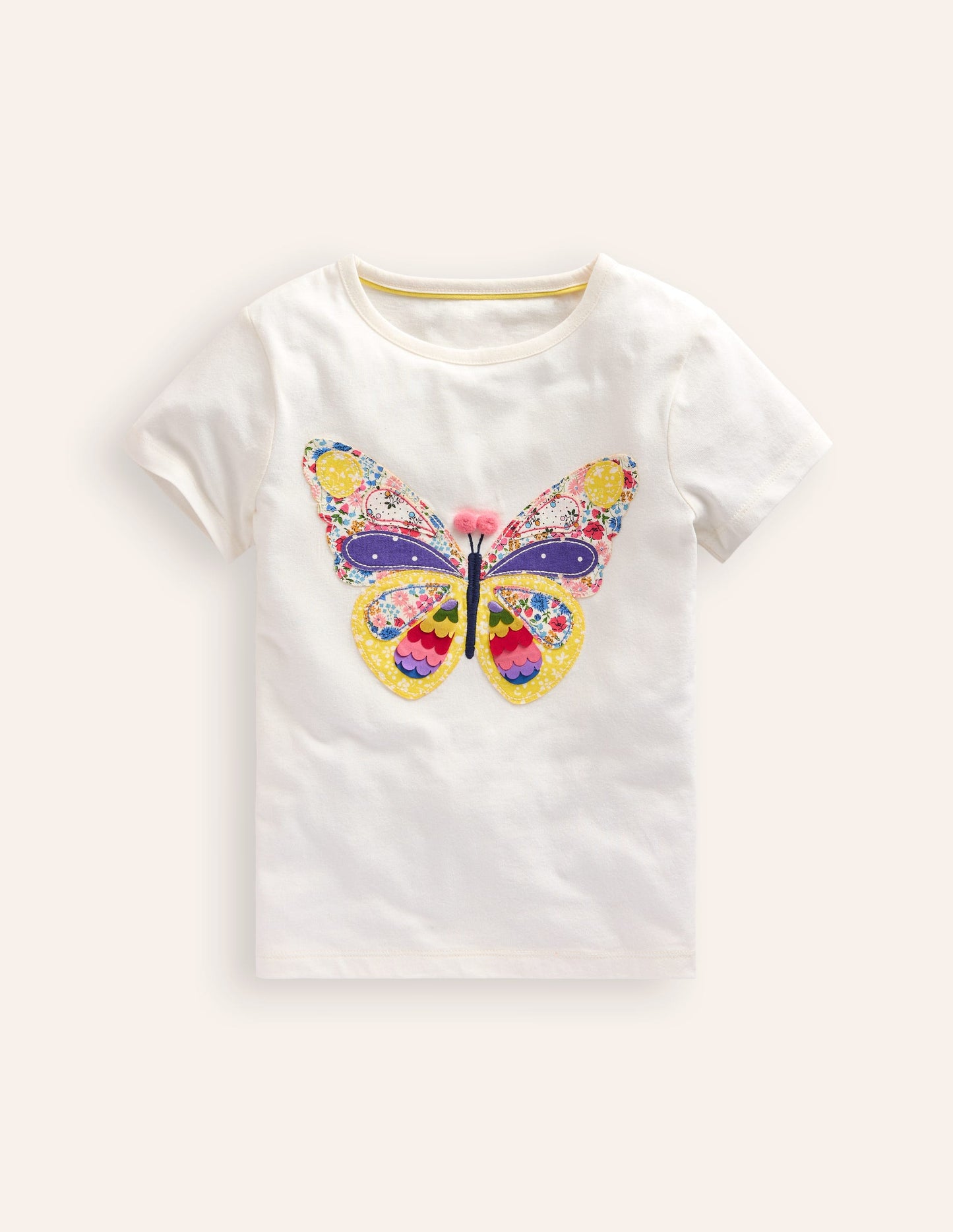 Short Sleeve Appliqué T-shirt-Ivory Butterfly