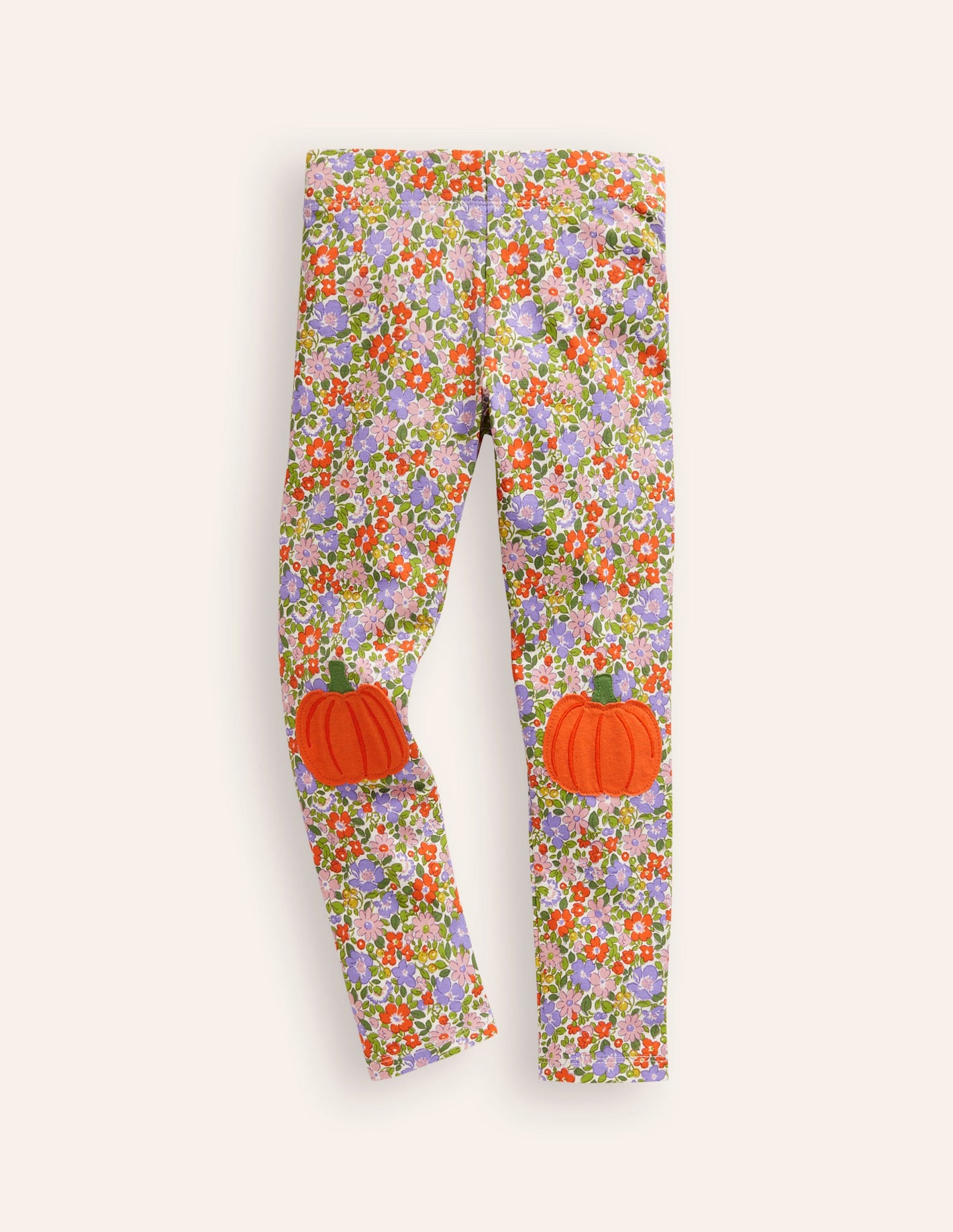 Appliqué Leggings-Aster Purple Floral Pumpkin