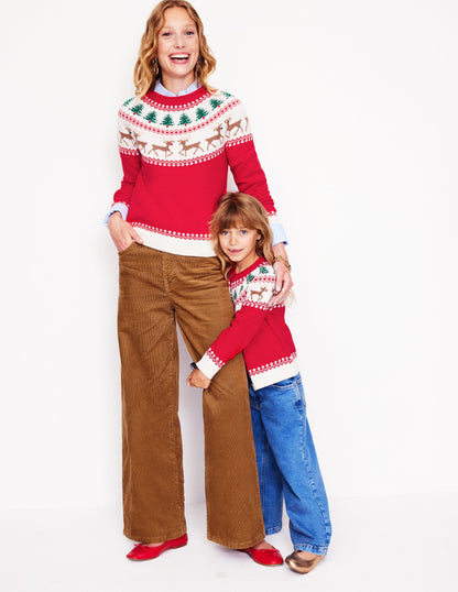 Edie Fair Isle Cardigan -Poppy Red Reindeer