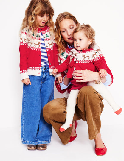 Edie Fair Isle Cardigan -Poppy Red Reindeer