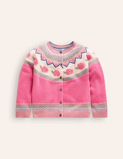 Edie Fair Isle Cardigan -Jam Marl Roses