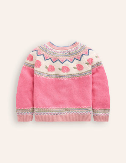 Edie Fair Isle Cardigan -Jam Marl Roses