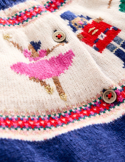 Edie Fair Isle Cardigan -Sapphire Blue Nutcracker