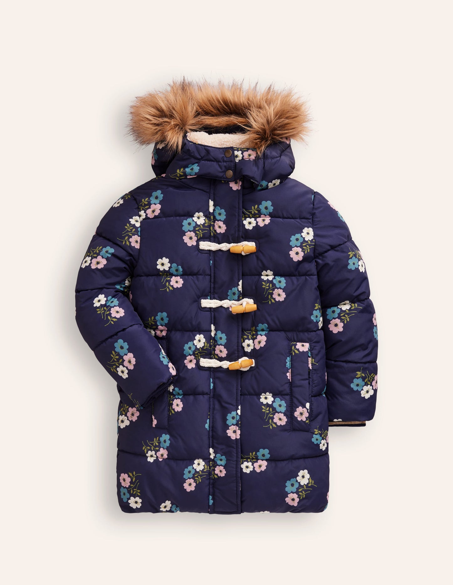 Longline Padded Coat -College Navy Posy