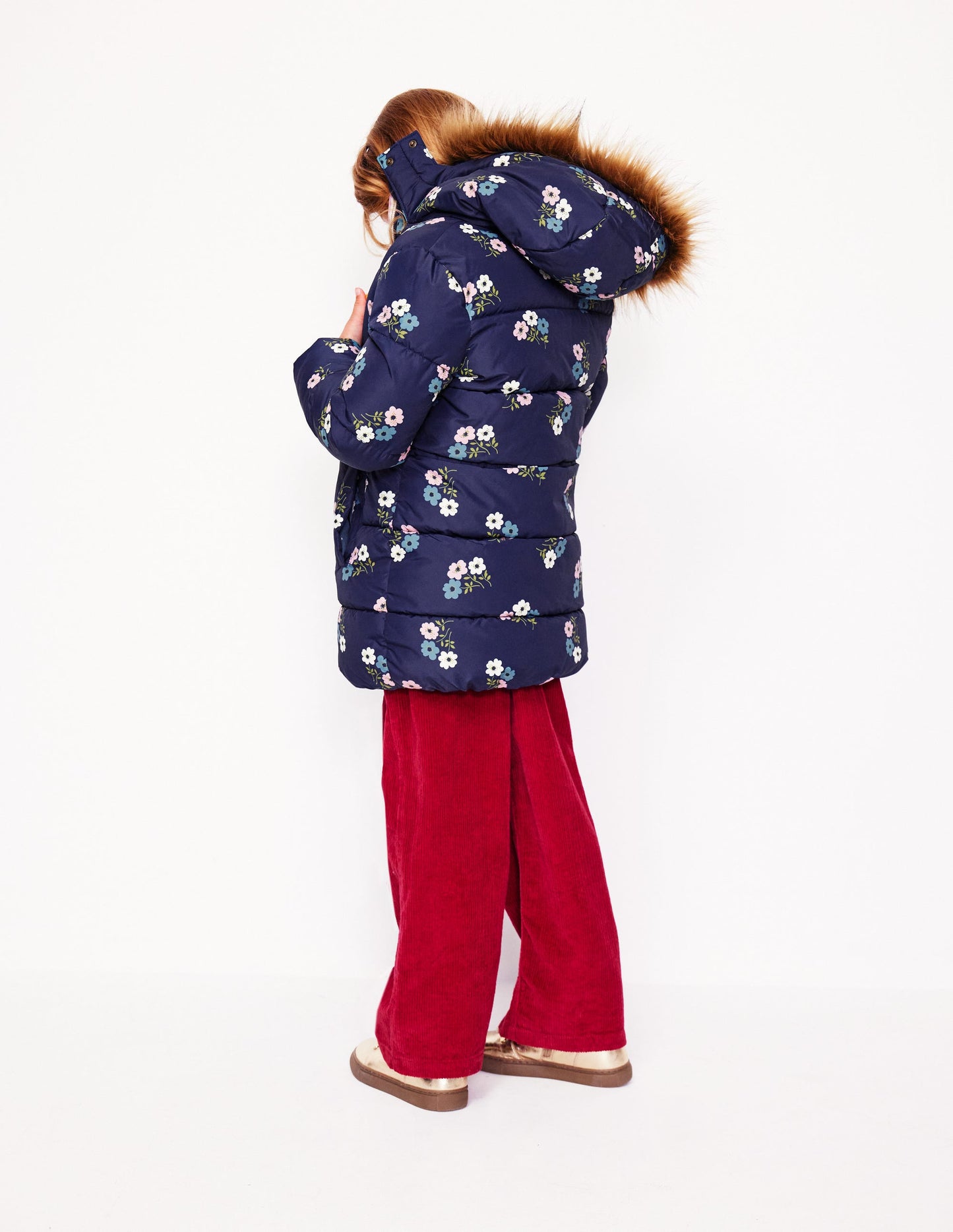 Longline Padded Coat -College Navy Posy