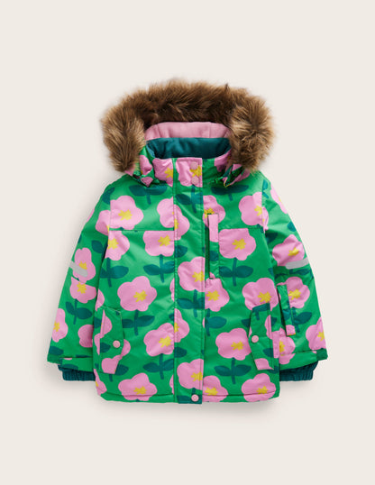 All-Weather Waterproof Coat -Rich Emerald Cut Out Flower