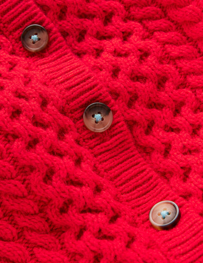 Heritage Cable Cardigan -Poppy Red