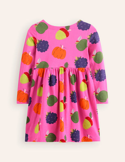 Long-Sleeved Fun Jersey Dress-Tickled Pink Autumn Friends