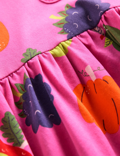 Long-Sleeved Fun Jersey Dress-Tickled Pink Autumn Friends