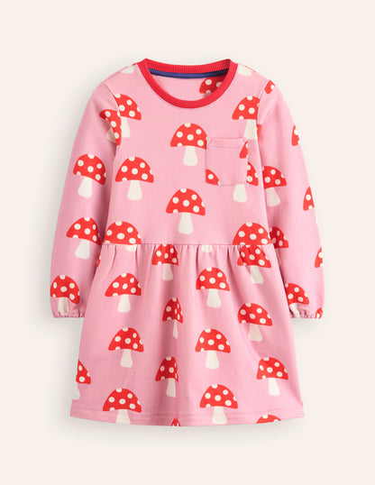 Loopback Sweatshirt Dress -Vintage Pink Toadstools