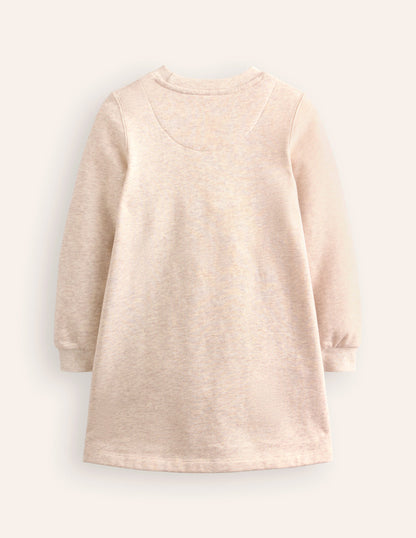 Sweatshirt Appliqué Dress -Oatmeal Marl Heart