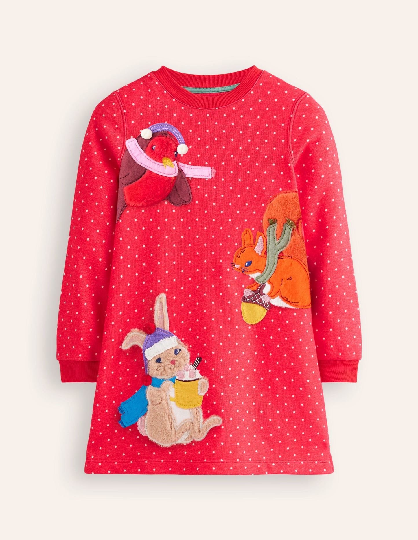 Sweatshirt Appliqué Dress -Rose Pink Pin Spot Animals