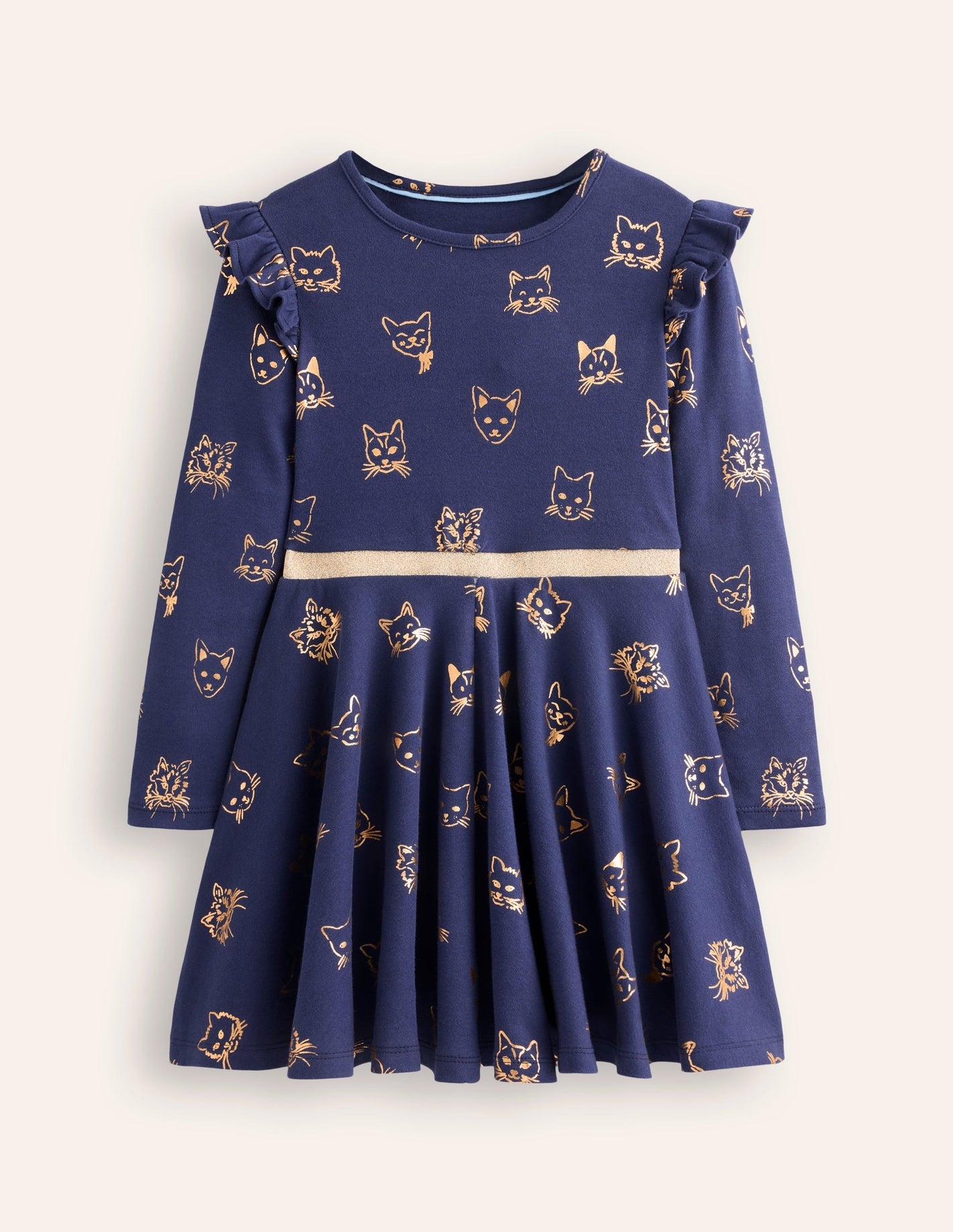 Mabel Twirly Ballerina Dress-College Navy Gold Foil Cats