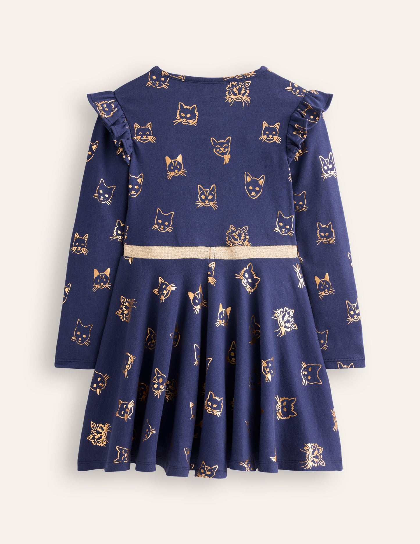 Mabel Twirly Ballerina Dress-College Navy Gold Foil Cats