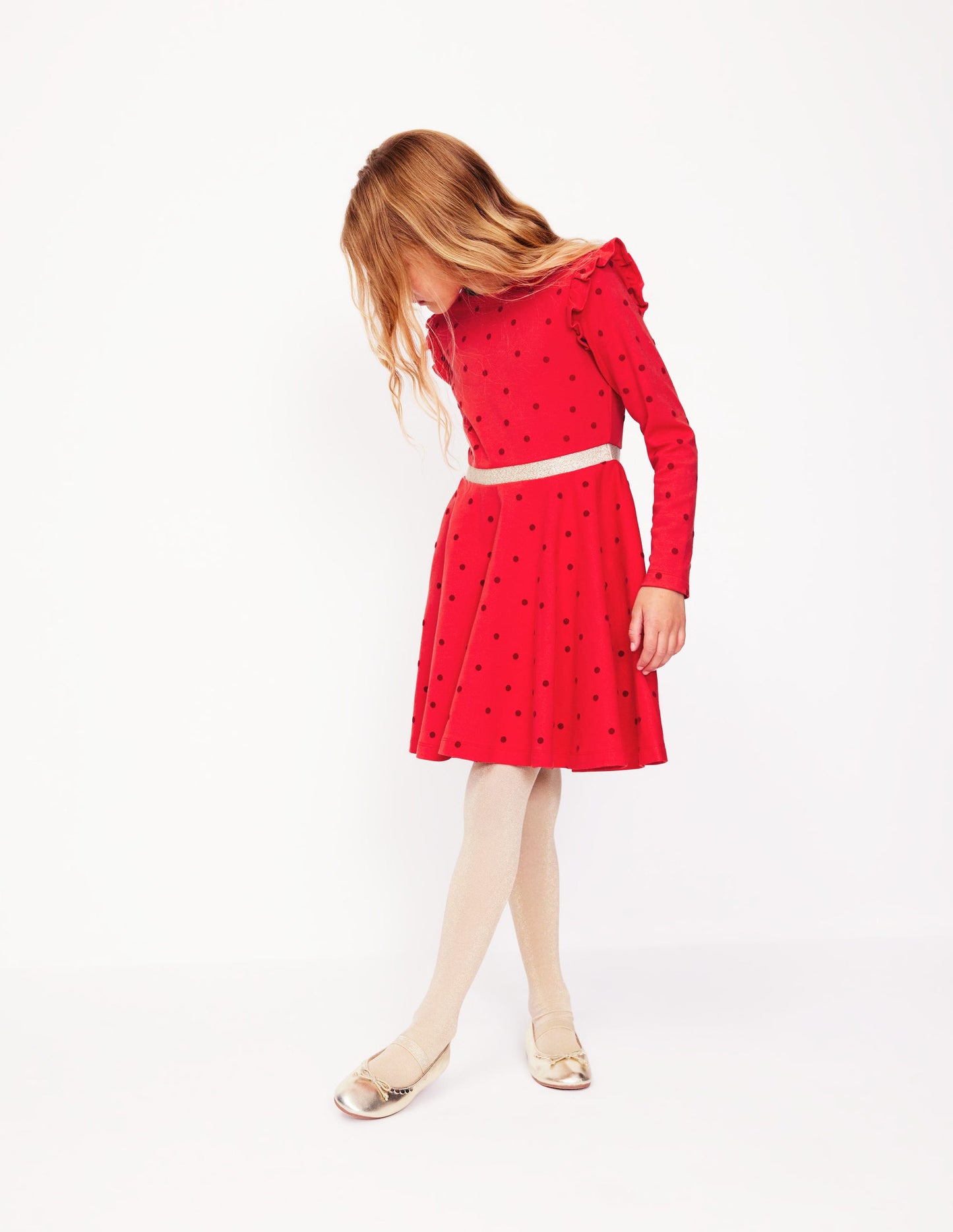 Mabel Twirly Ballerina Dress-Poppy Red Flocked Spot