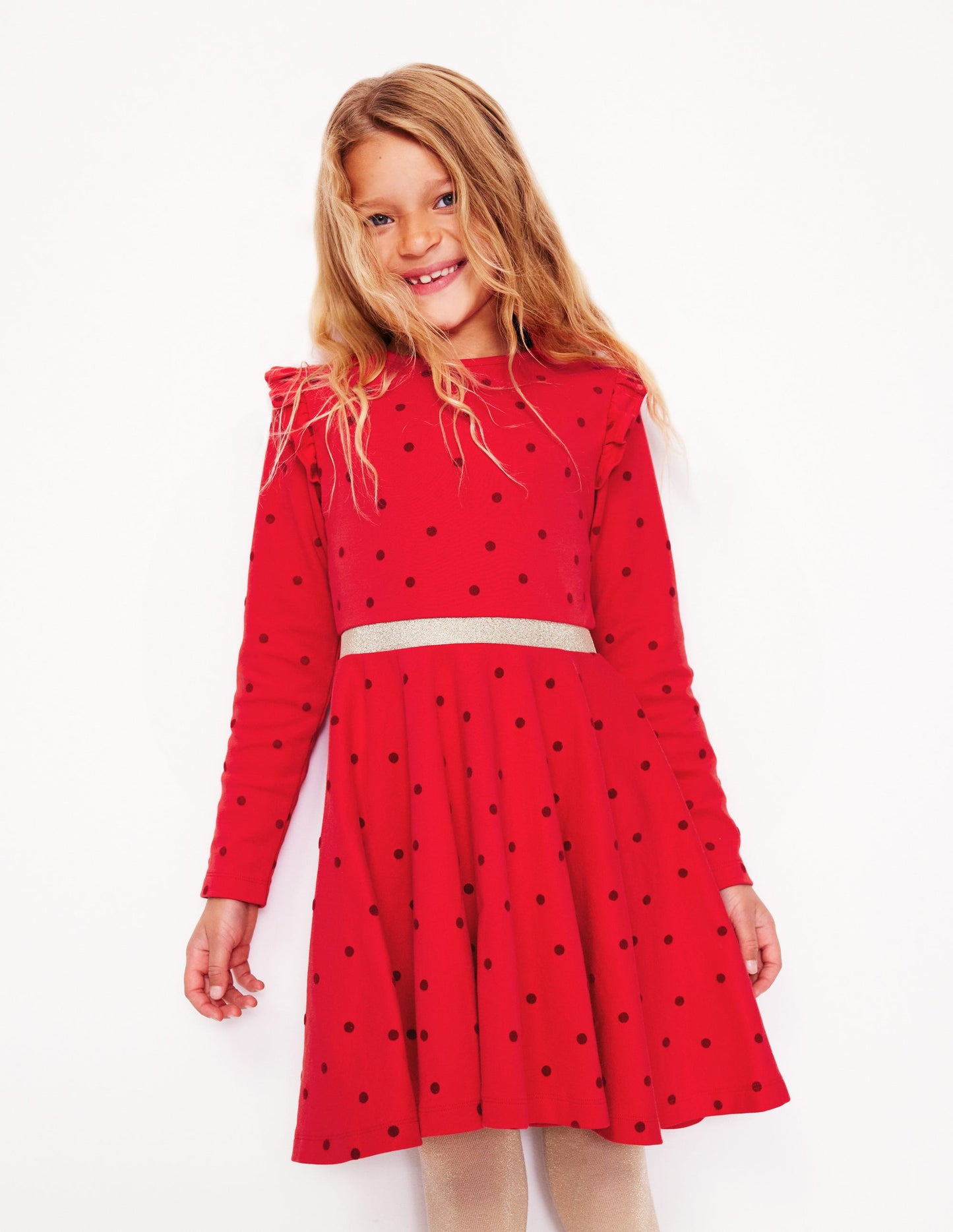 Mabel Twirly Ballerina Dress-Poppy Red Flocked Spot