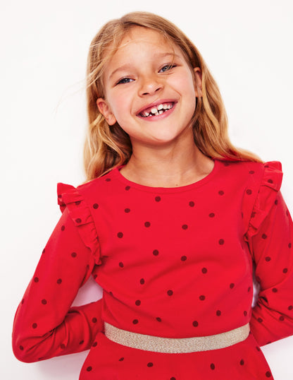 Mabel Twirly Ballerina Dress-Poppy Red Flocked Spot