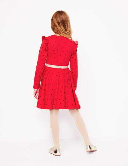 Mabel Twirly Ballerina Dress-Poppy Red Flocked Spot