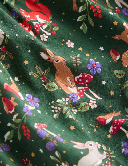 Tiered Jersey Dress-Pine Festive Woodland