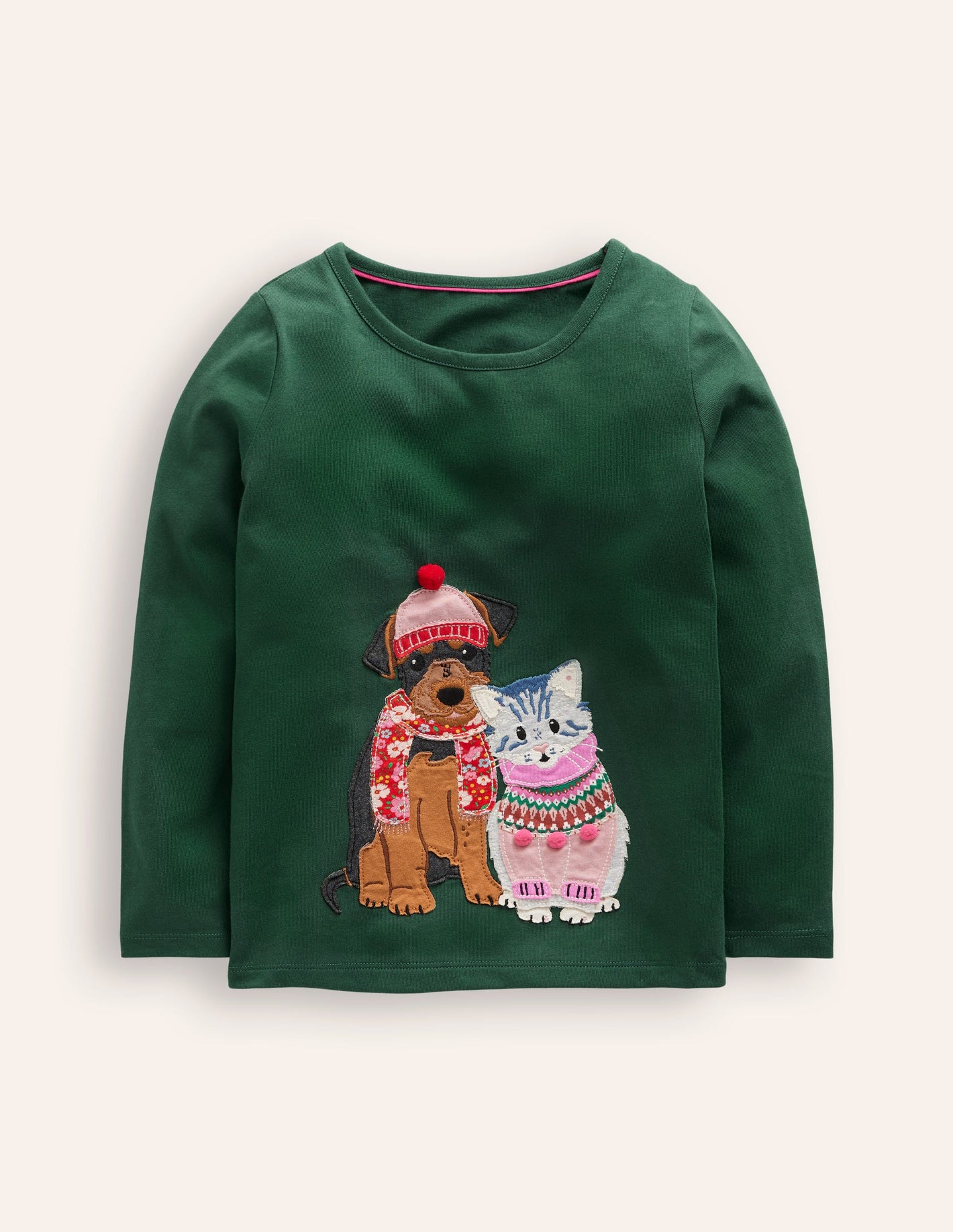 Appliqué Long Sleeve Top -Jewel Green Winter Friends