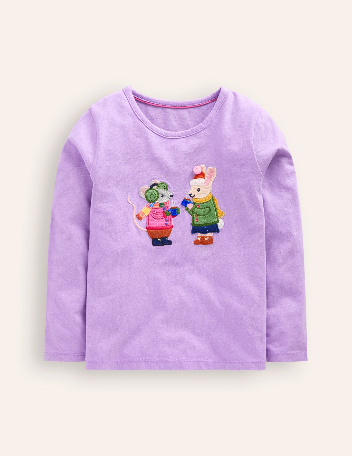 Appliqué Long Sleeve Top-Aster Purple Woodland Friends