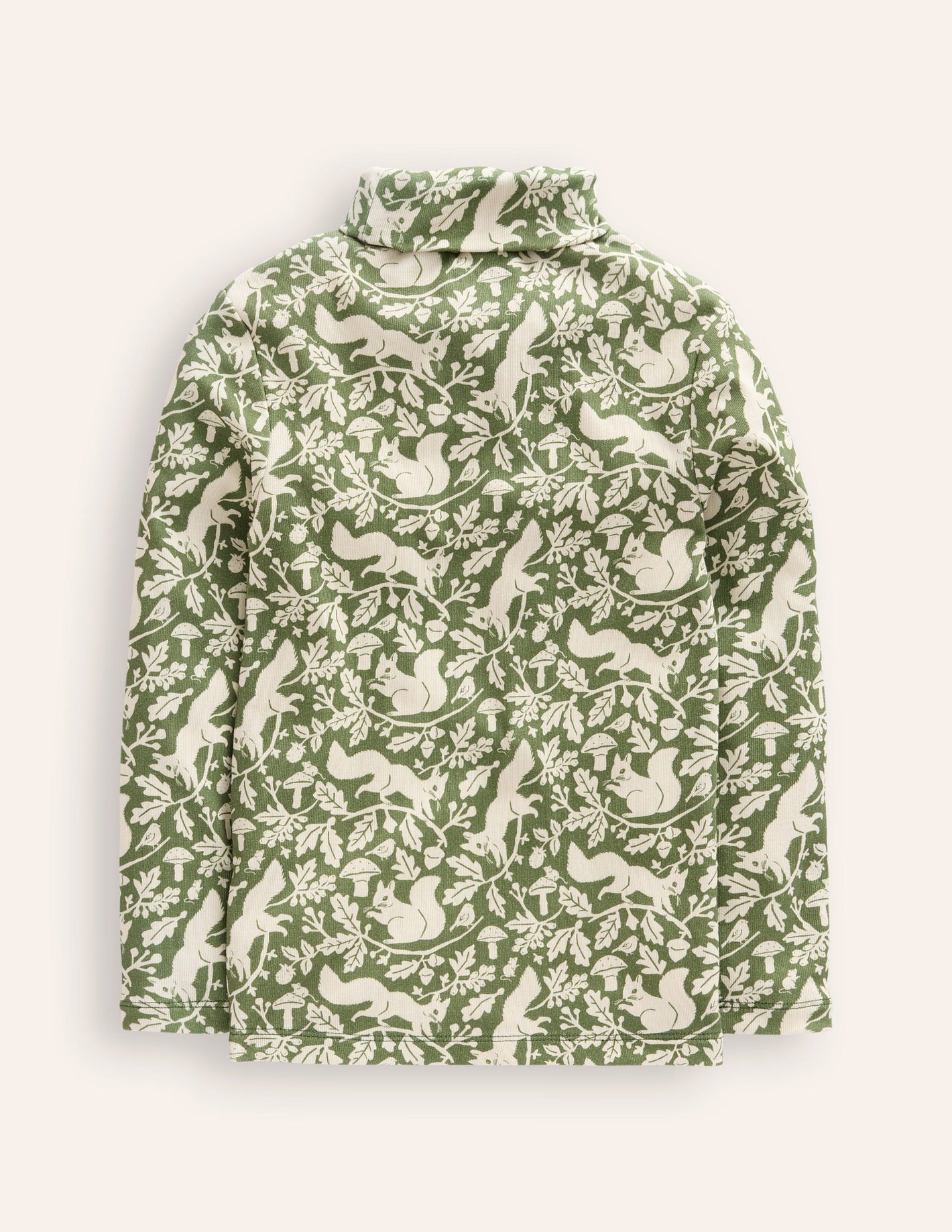 Super Soft Roll Neck Top-Safari Green Woodland Squirrel