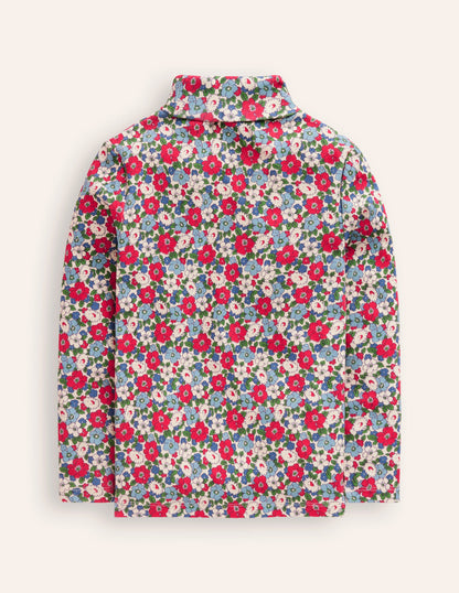 Super Soft Roll Neck Top -Glacier Blue Winter Floral