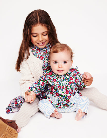 Super Soft Roll Neck Top -Glacier Blue Winter Floral