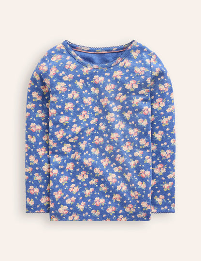 Long Sleeve Pointelle Top-Bluejay Rose