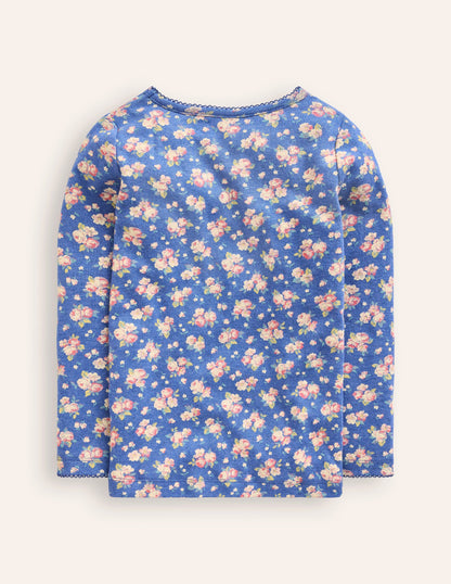 Long Sleeve Pointelle Top-Bluejay Rose