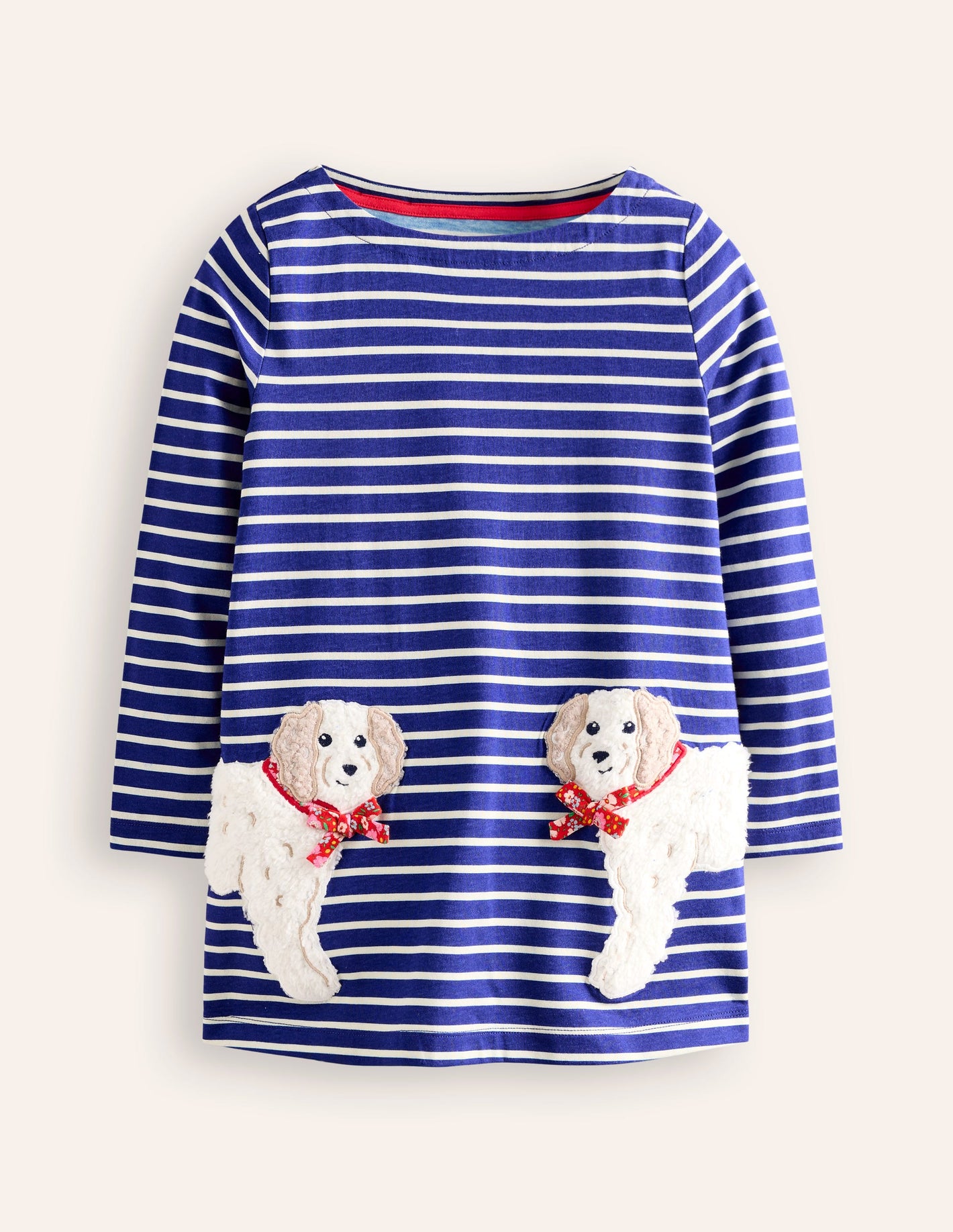 Long Sleeve Applique Tunic -Starboard Blue/ Ivory Dogs