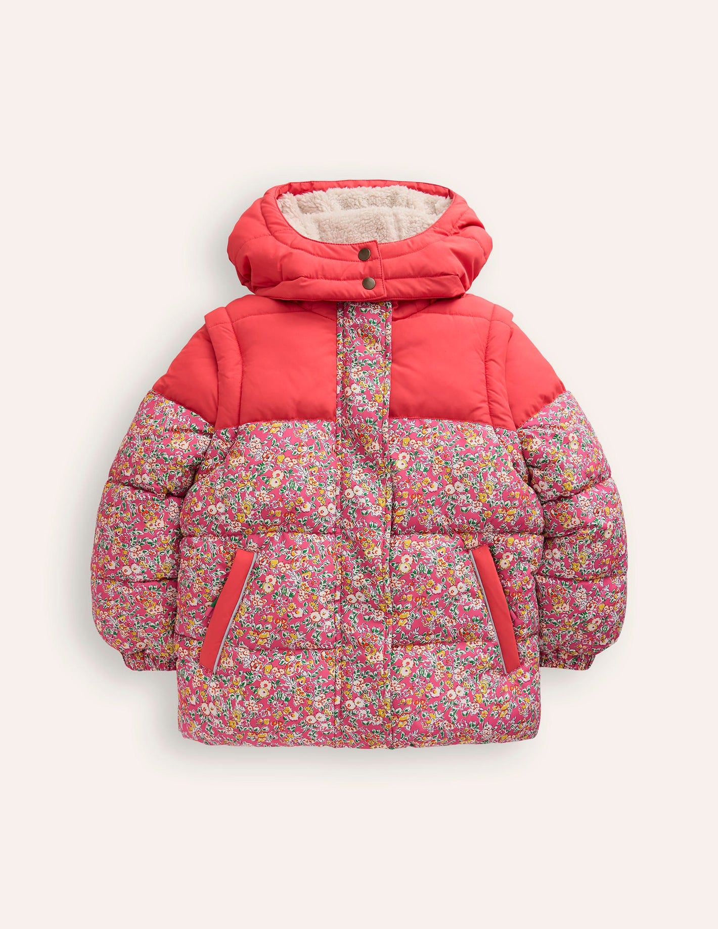 2-in-1 Padded Coat -Rose Petal Pink Vintage Floral