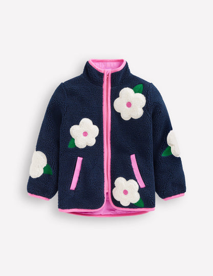 Borg Zip-Through Jacket -College Navy Floral