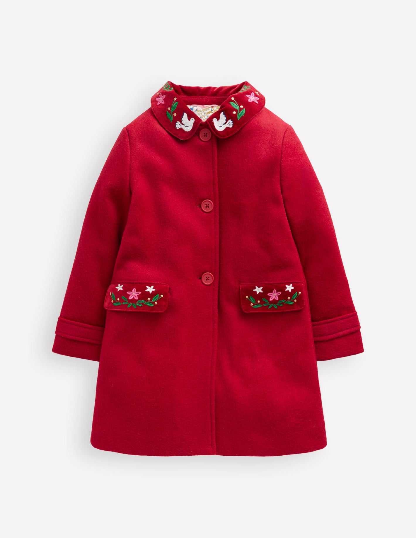 Wonderful Wool Blended Coat-Royal Red Embroidery