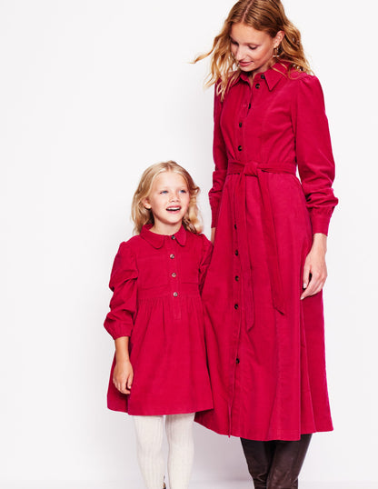 Aubrey Puff Sleeve Shirt Dress -Cherry Jam