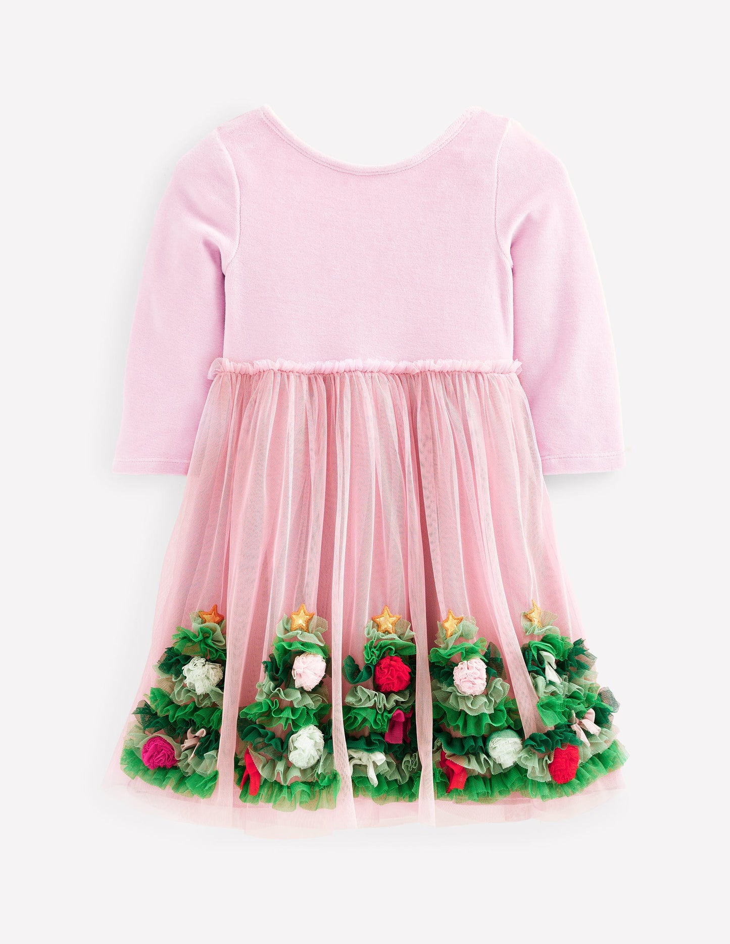 Velvet Tulle Appliqué Dress -Vintage Pink Christmas Trees