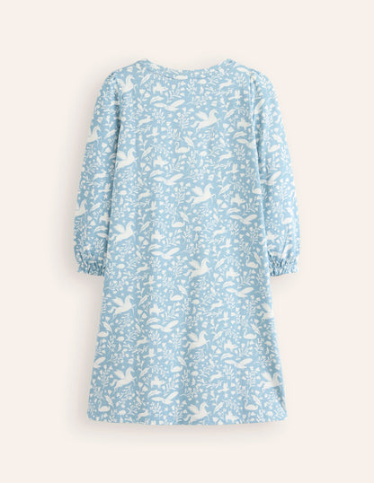 Printed Long-sleeved Nightie-Blue Unicorns