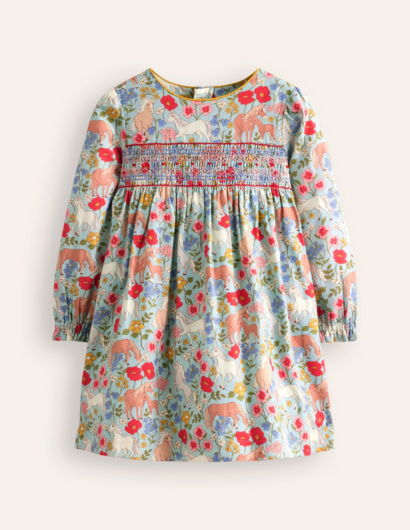 Bess Cosy Smocked Dress -Blue Frost Pony Floral